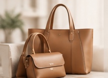 Tan leather tote and matching mini bag